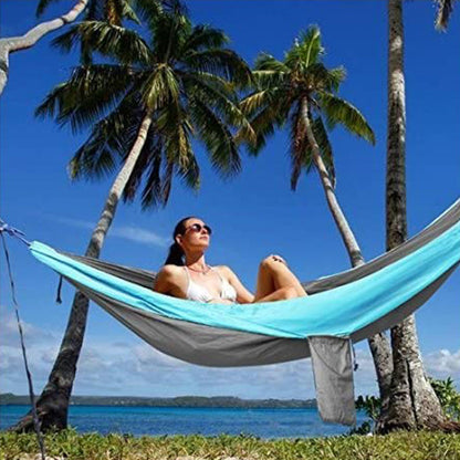 Light double nylon camping hammock with straps. Great for trips, beach, yard & garden. V.I.P Digital Presence   The Snag Bin