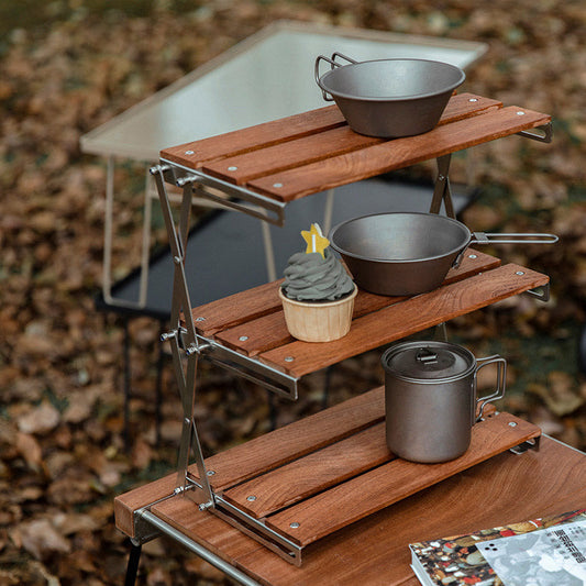 Mountaineering Outdoor Camping Rack Portable Storage Rack Three Layer Rack With Foldable Picnic Camping Barbecue Folding Table V.I.P Digital Presence   The Snag Bin