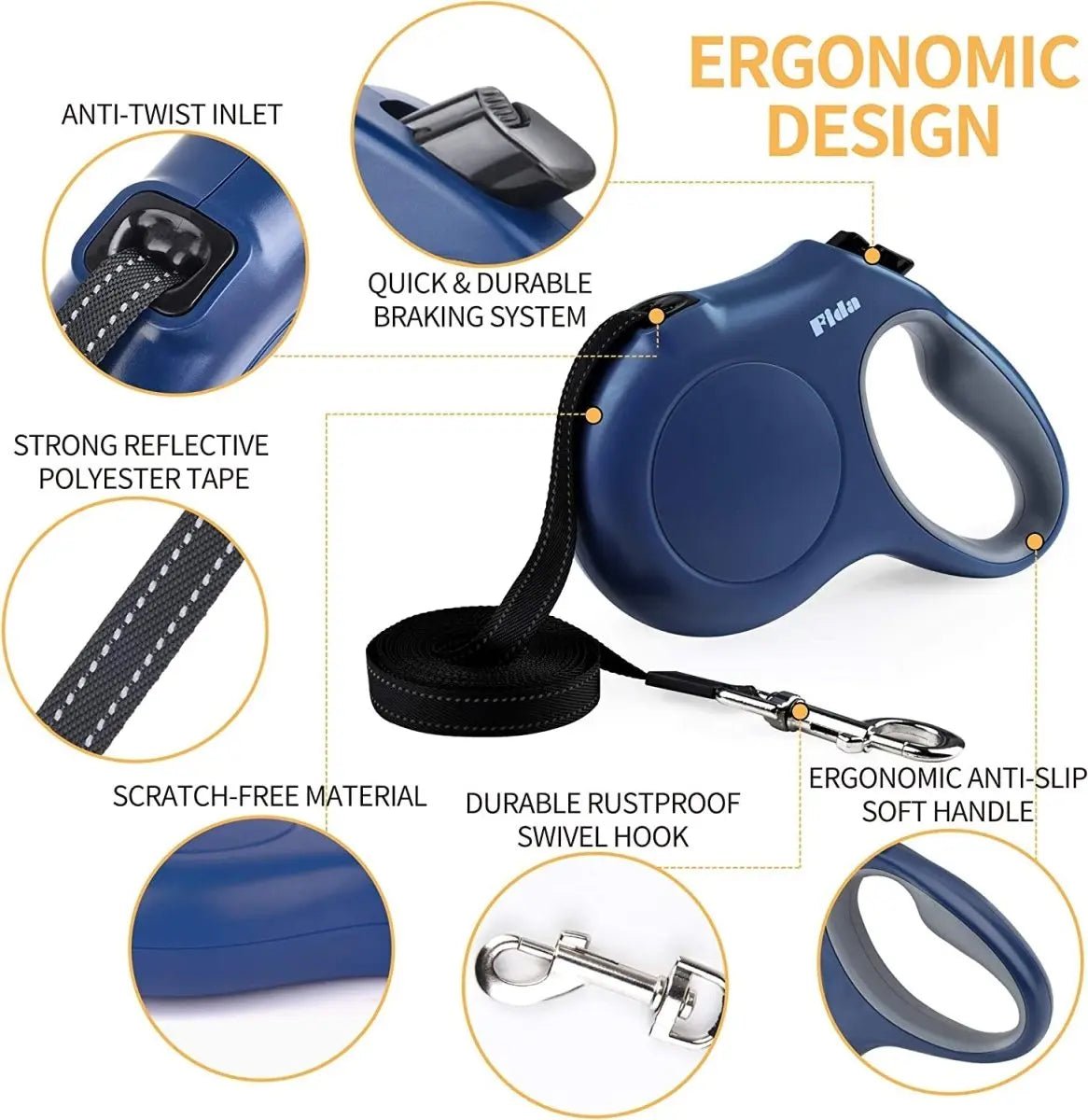 16ft Retractable Dog Leash with Dispenser and Poop Bags - The Snag Bin