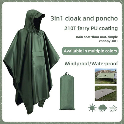3 In 1 Outdoor Military Raincoat Hooded Sleeve Waterproof Rain Poncho Motorcycle Rain Cover Camping Hiking Travel Rainwear Tent V.I.P Digital Presence   The Snag Bin