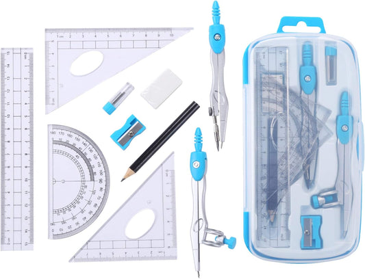 Math Geometry Kit Sets 10 Piece Student Supplies with Shatterproof Storage Box,Includes Rulers,Protractor,Compass,Eraser,Pencil Sharpener,Lead Refills,Pencil,For Drafting and Drawings（Blue） – Free Shipping 26c5209a806f586aef0bae0b6dfb94a0