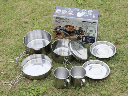 Mayitr 8Pcs Stainless Steel Outdoor Camping Picnic Pot Pan Kit Camping Backpacking Hiking Cookware Set High quality V.I.P Digital Presence   The Snag Bin