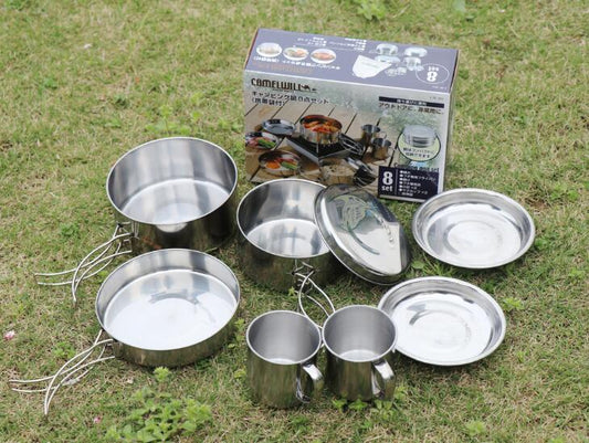 Mayitr 8Pcs Stainless Steel Outdoor Camping Picnic Pot Pan Kit Camping Backpacking Hiking Cookware Set High quality V.I.P Digital Presence   The Snag Bin