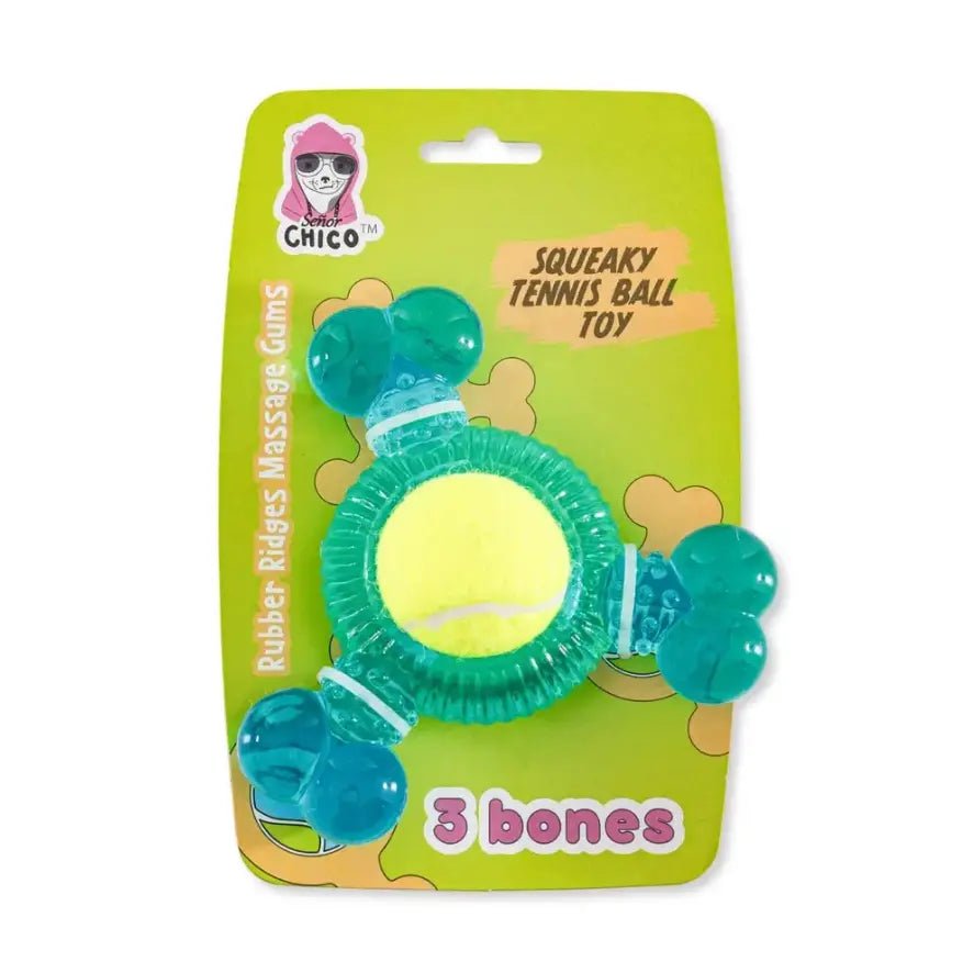 3 - Bone TPR Chew Toy with Squeaker & Tennis Ball for Dogs - The Snag Bin