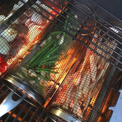 Rolling Grilling Basket Metal BBQ Barbecue Basket Net Portable Outdoor Camping Barbecue Rack Kitchen Gadgets V.I.P Digital Presence   The Snag Bin