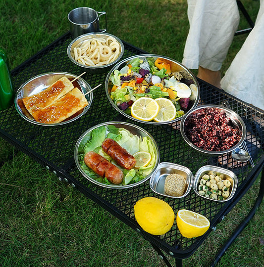 Outdoor Stainless Steel Dinner Plate 17 Pcs Camping Barbecue Tableware Portable Self Driving Barbecue Plate Soup Pot Bowl Set V.I.P Digital Presence   The Snag Bin