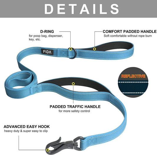 5 FT Heavy Duty Dog Leash with 2 Comfortable Padded Handles - The Snag Bin
