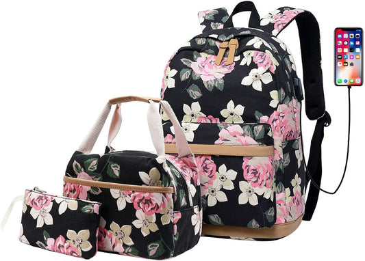 Canvas School Bag Teens Backpack for School - Floral-Black – Free Shipping 614c3c1b4ec94d09f26dbc4975e9764f