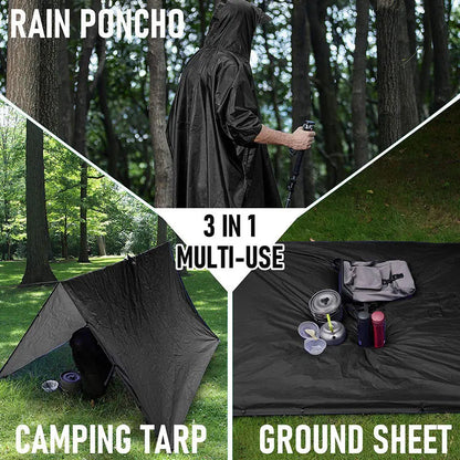 3 In 1 Outdoor Military Raincoat Hooded Sleeve Waterproof Rain Poncho Motorcycle Rain Cover Camping Hiking Travel Rainwear Tent V.I.P Digital Presence   The Snag Bin