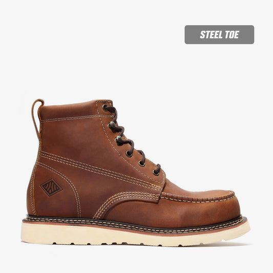 FRONTIER CLASSIC 6" MOC TOE (STEEL TOE) CRAZY BROWN Bonanza Boots Classic Wedge 164.90 The Snag Bin