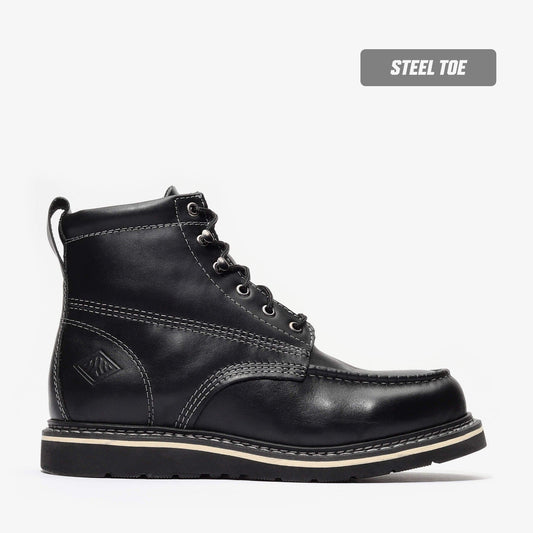 FRONTIER CLASSIC 6" MOC TOE (STEEL TOE) JET BLACK Bonanza Boots Classic Wedge  The Snag Bin