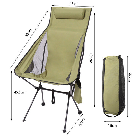 Folding camping chair with headrest. Lightweight, aluminum alloy, for travel and fishing. Outdoor furniture. V.I.P Digital Presence  57.74 The Snag Bin