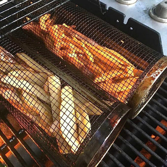 Rolling Grilling Basket Metal BBQ Barbecue Basket Net Portable Outdoor Camping Barbecue Rack Kitchen Gadgets V.I.P Digital Presence   The Snag Bin