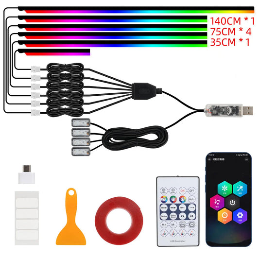 10 in 1 Car LED Acrylic Light Strip RGB Symphony Auto Interior Strip Lights Remote/APP Control Decorative Atmosphere Lamp EE15B640B55297852BA0298556B2DDDE