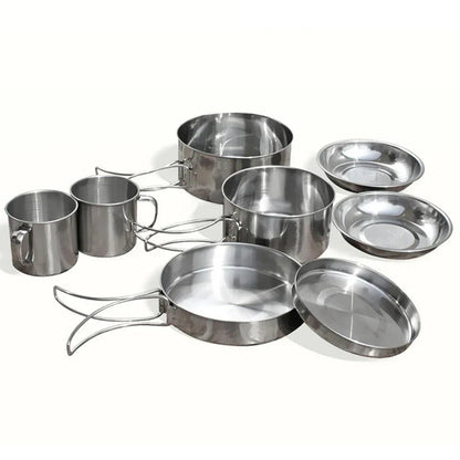 Mayitr 8Pcs Stainless Steel Outdoor Camping Picnic Pot Pan Kit Camping Backpacking Hiking Cookware Set High quality V.I.P Digital Presence   The Snag Bin