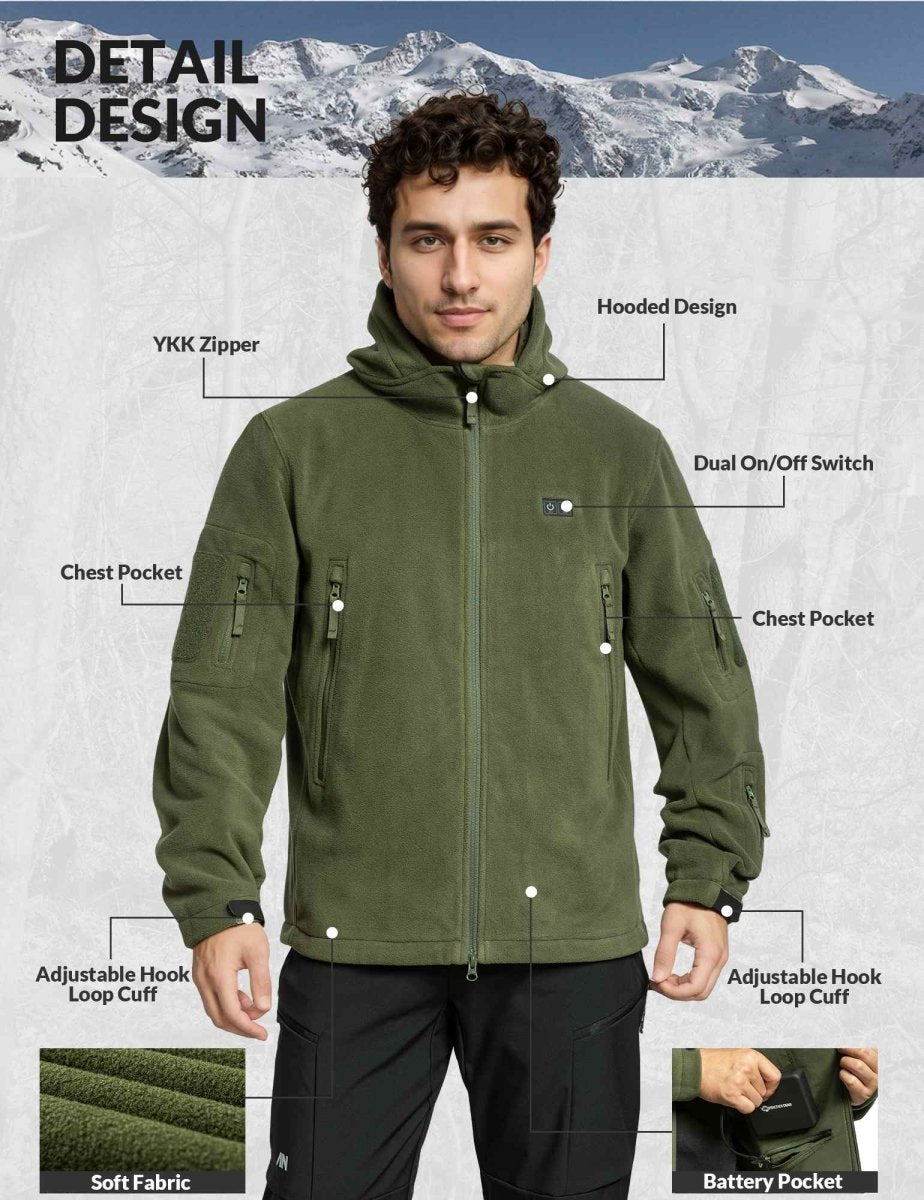 ANTARCTICA GEAR Fleece Heating Jacket, Fit Zip Hood Winter Jacket For Men - The Snag Bin