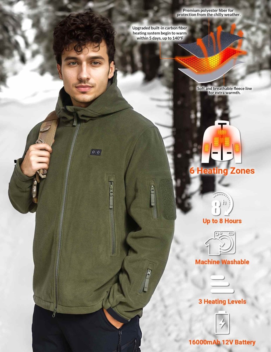 ANTARCTICA GEAR Fleece Heating Jacket, Fit Zip Hood Winter Jacket For Men - The Snag Bin