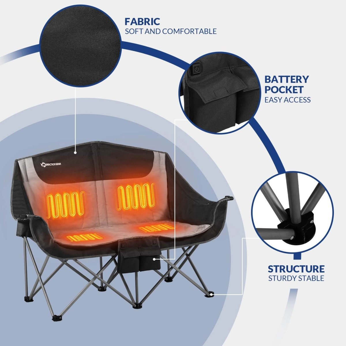 ANTARCTICA GEAR Heated Double Camping Chair, 2 - Person Folding Chair Heated Portable Loveseat Chair - The Snag Bin