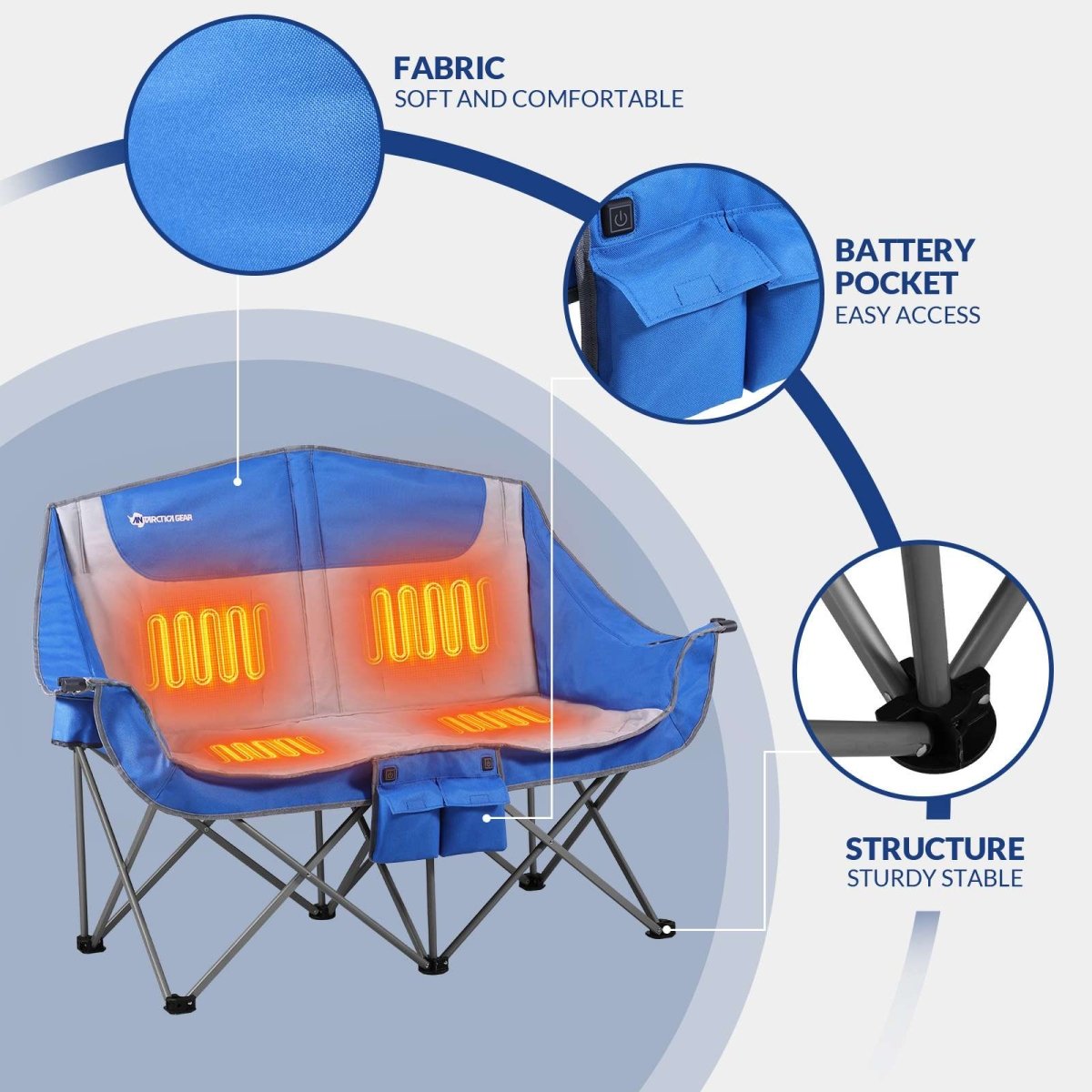 ANTARCTICA GEAR Heated Double Camping Chair, 2 - Person Folding Chair Heated Portable Loveseat Chair - The Snag Bin