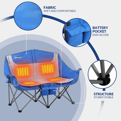 ANTARCTICA GEAR Heated Double Camping Chair, 2 - Person Folding Chair Heated Portable Loveseat Chair - The Snag Bin