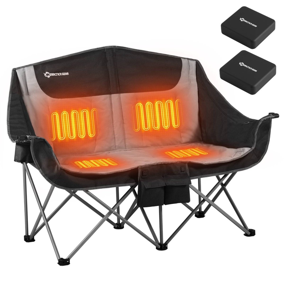 ANTARCTICA GEAR Heated Double Camping Chair, 2 - Person Folding Chair Heated Portable Loveseat Chair - The Snag Bin