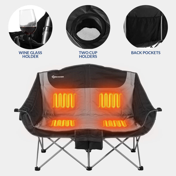 ANTARCTICA GEAR Heated Double Camping Chair, 2 - Person Folding Chair Heated Portable Loveseat Chair - The Snag Bin