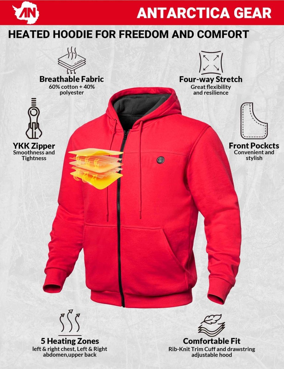 ANTARCTICA GEAR Heated Hoodie Sweater for Men with 12V 20000mAh Battery Pack - The Snag Bin