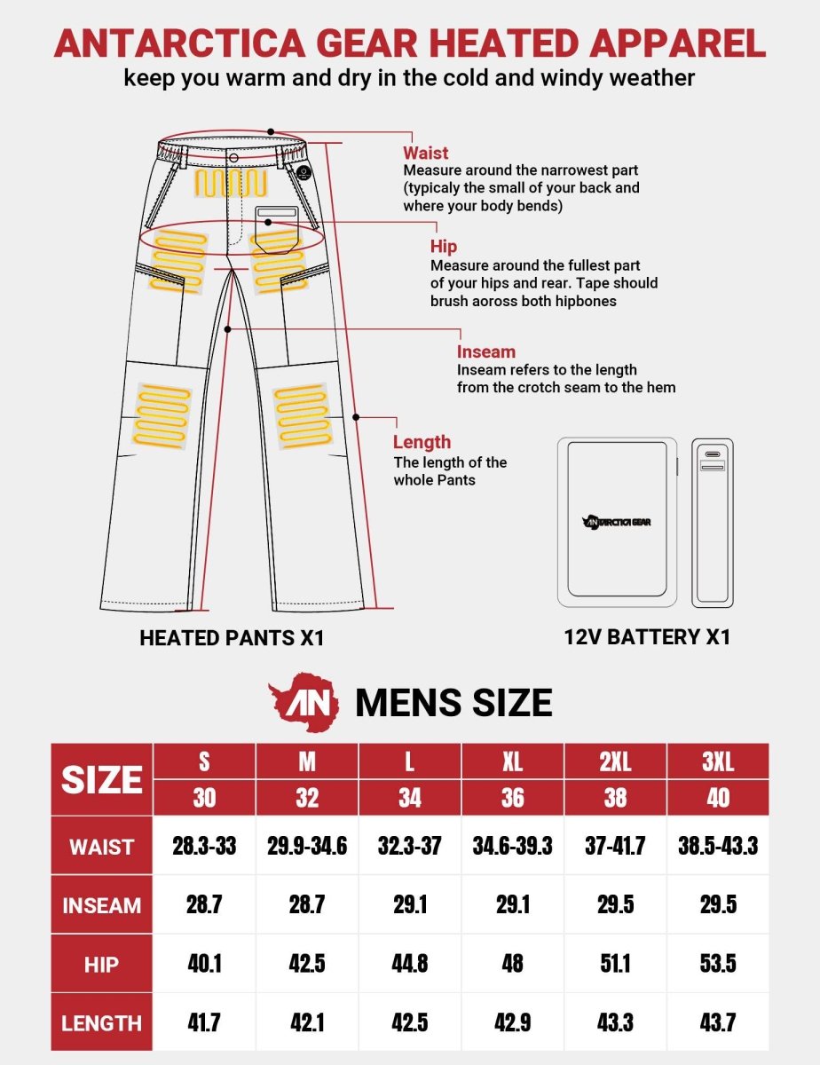ANTARCTICA GEAR Heated Pants for Men, with 12V/20000mAh Battery - The Snag Bin