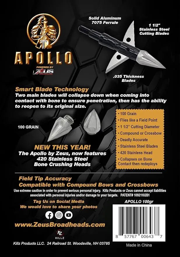 APOLLO 100 GRAIN BROADHEADS (3 PACK)(FORMERLY HERA) - The Snag Bin