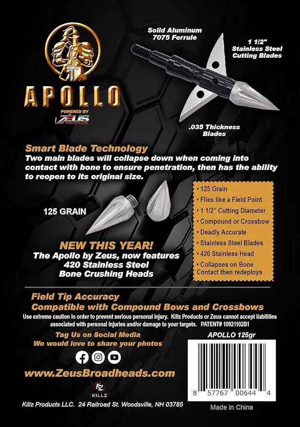 APOLLO 125 GRAIN BROADHEADS (3 PACK) (FORMERLY HERA) - The Snag Bin