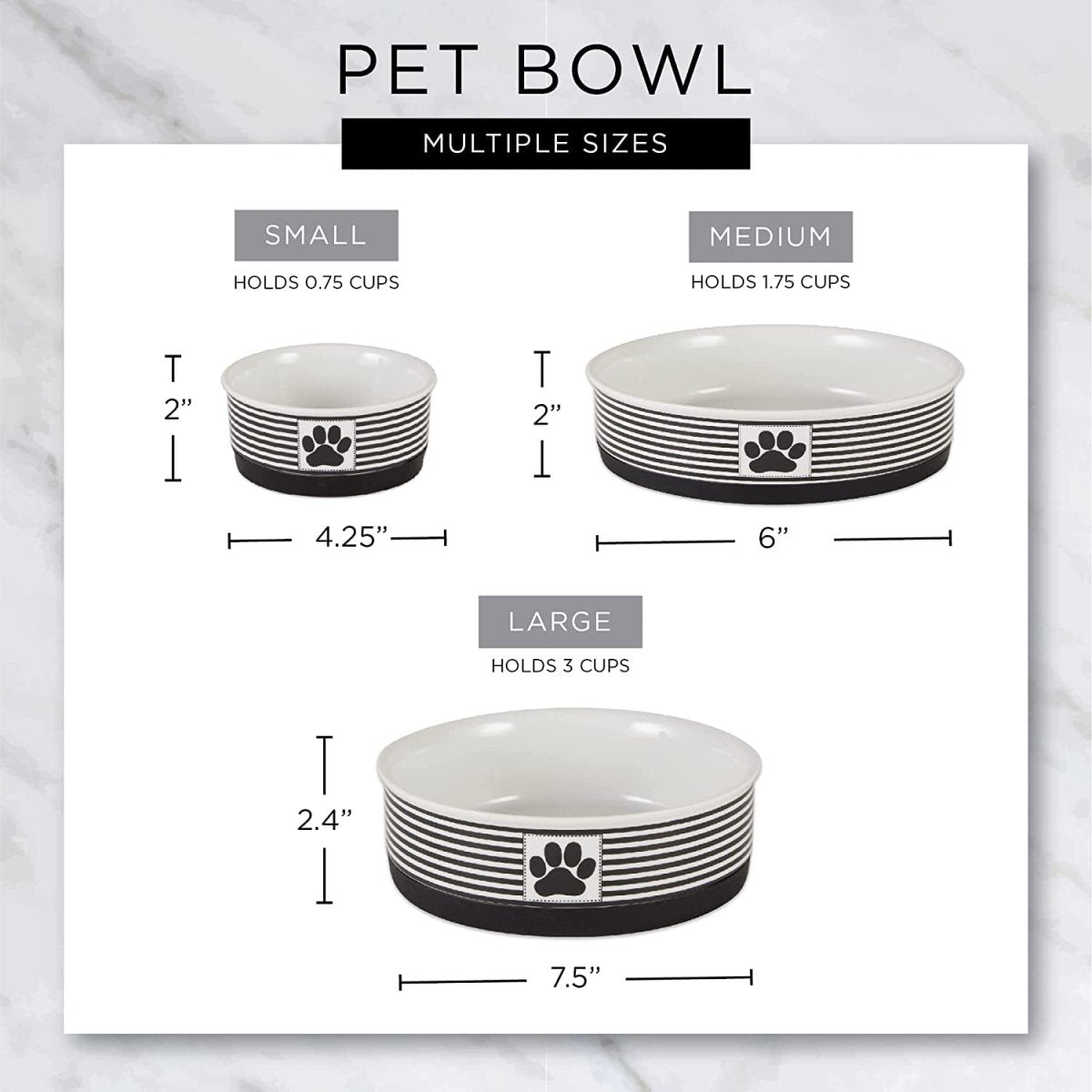 Ceramic Pet Bowls, 6X2", Gray, 2 Piece - The Snag Bin