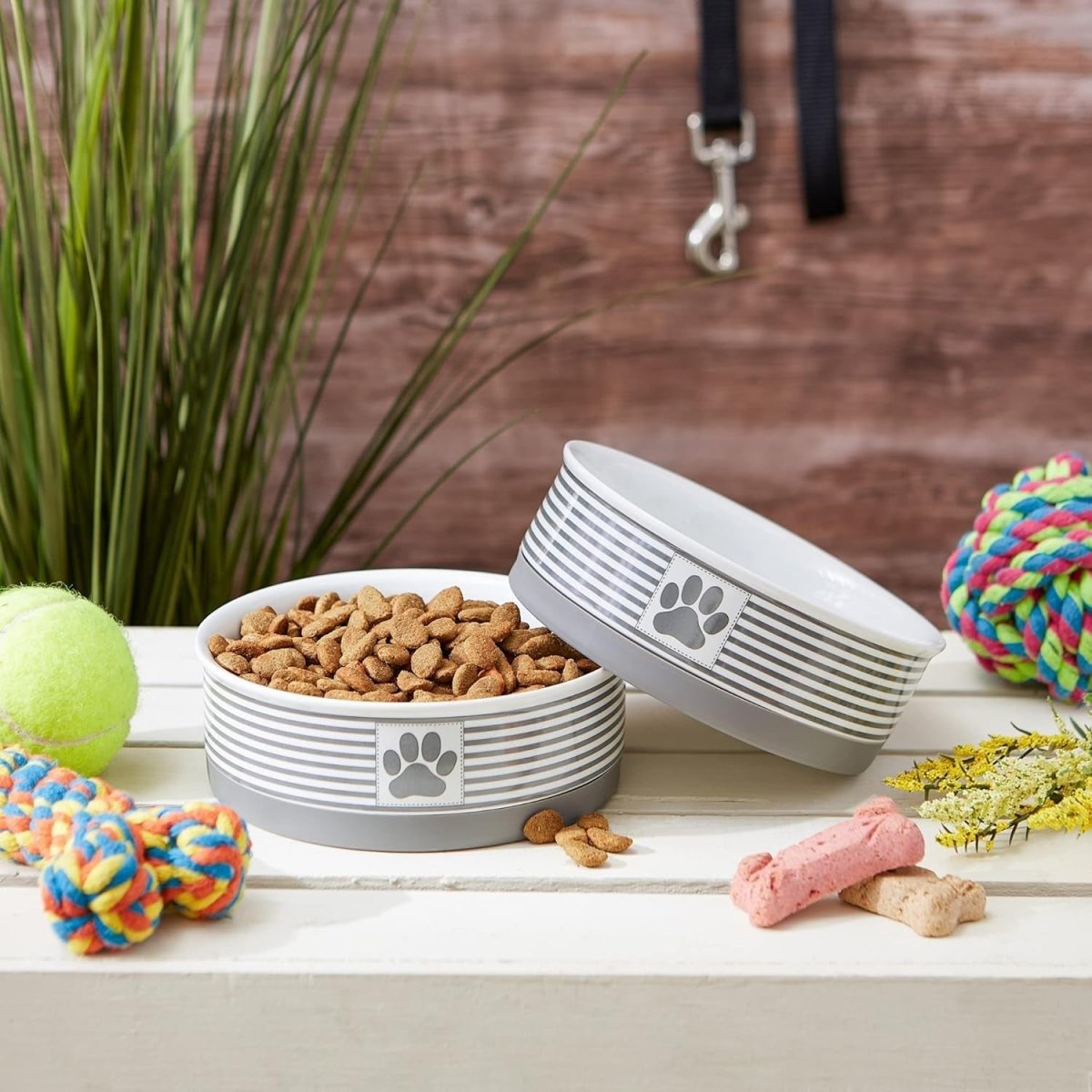 Ceramic Pet Bowls, 6X2", Gray, 2 Piece - The Snag Bin