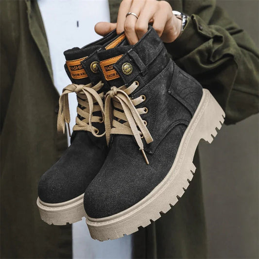 Cowboy boots new autumn thick soled Martin boots fashionable retro washed high top big toe shoes for men V.I.P Digital Presence   The Snag Bin