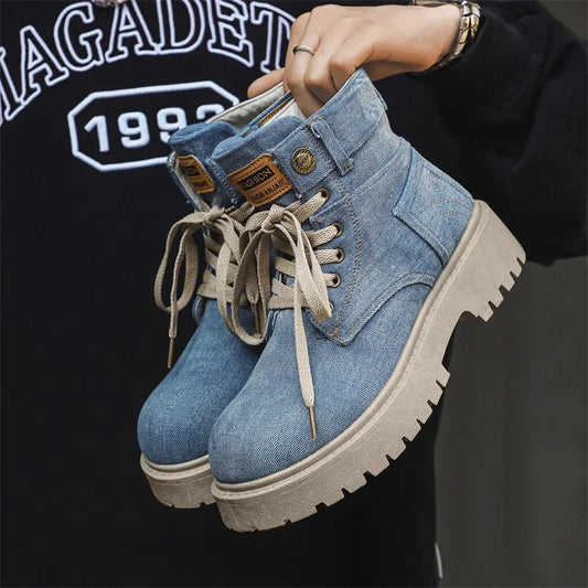 Cowboy boots new autumn thick soled Martin boots fashionable retro washed high top big toe shoes for men V.I.P Digital Presence   The Snag Bin