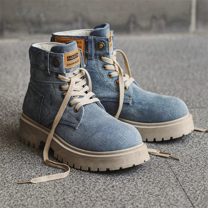 Cowboy boots new autumn thick soled Martin boots fashionable retro washed high top big toe shoes for men V.I.P Digital Presence   The Snag Bin