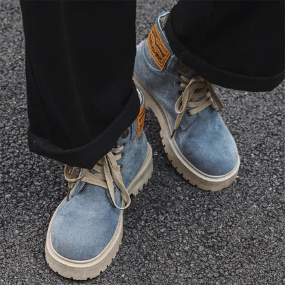 Cowboy boots new autumn thick soled Martin boots fashionable retro washed high top big toe shoes for men V.I.P Digital Presence   The Snag Bin