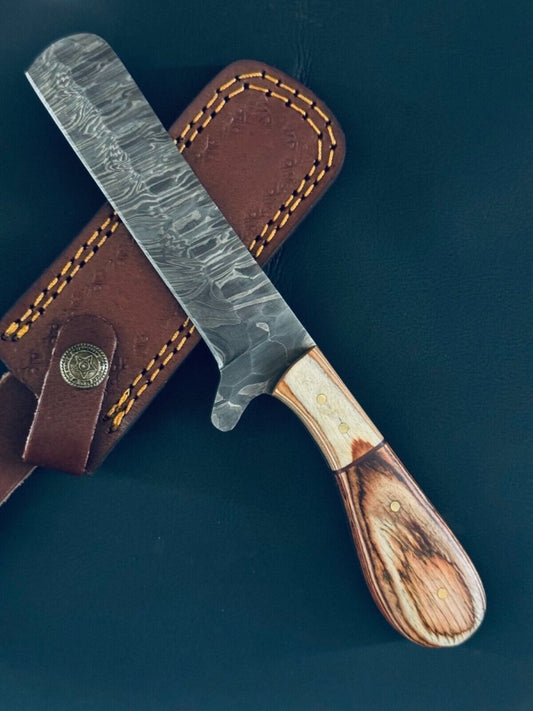 Cowboy Bull Cutter Knives | 5" Damascus Steel Blade with Pakkawood Handle - The Snag Bin