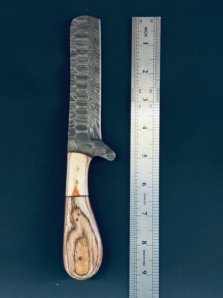 Cowboy Bull Cutter Knives | 5" Damascus Steel Blade with Pakkawood Handle - The Snag Bin