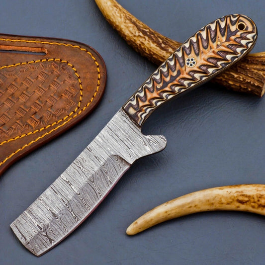 Cowboy Bull Cutter Knives – Handmade Damascus Steel with Pakka Wood Handle & Leather Sheath - The Snag Bin