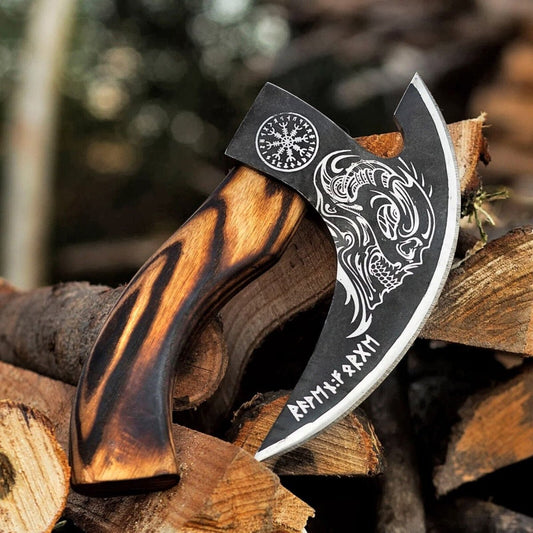 Custom Hand - Engraved Pizza Axe with 8 - Inch J2 Steel Blade and Wooden Handle - The Snag Bin