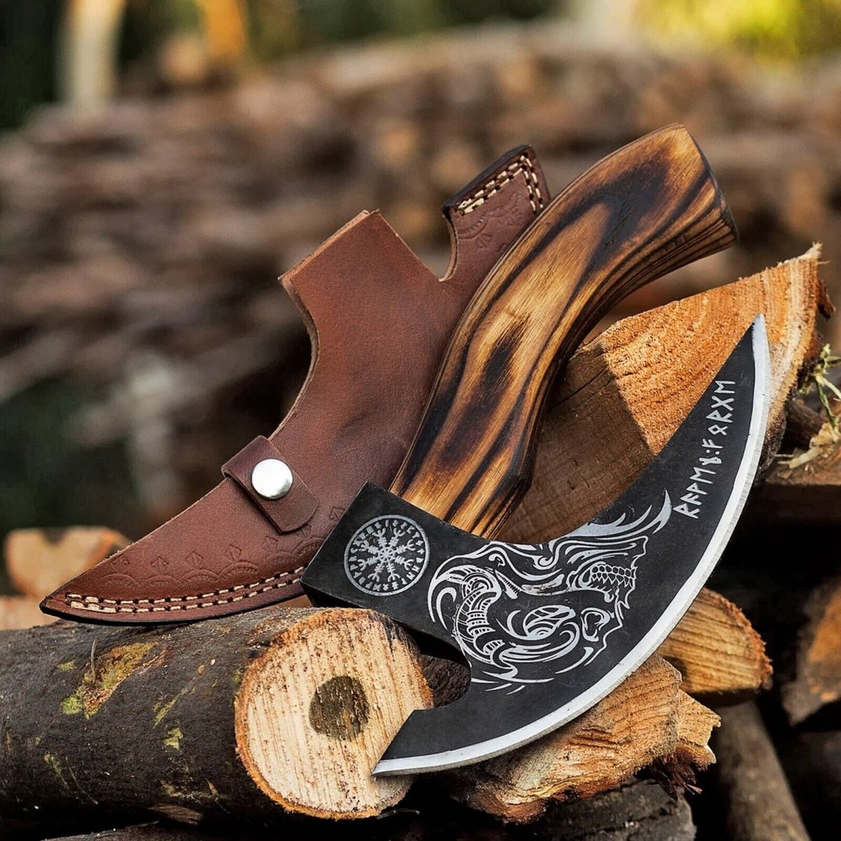 Custom Hand - Engraved Pizza Axe with 8 - Inch J2 Steel Blade and Wooden Handle - The Snag Bin