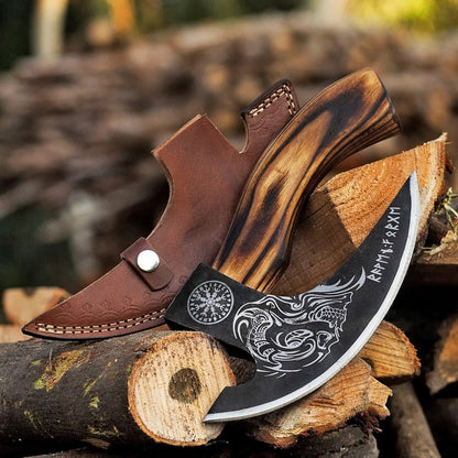 Custom Hand - Engraved Pizza Axe with 8 - Inch J2 Steel Blade and Wooden Handle - The Snag Bin