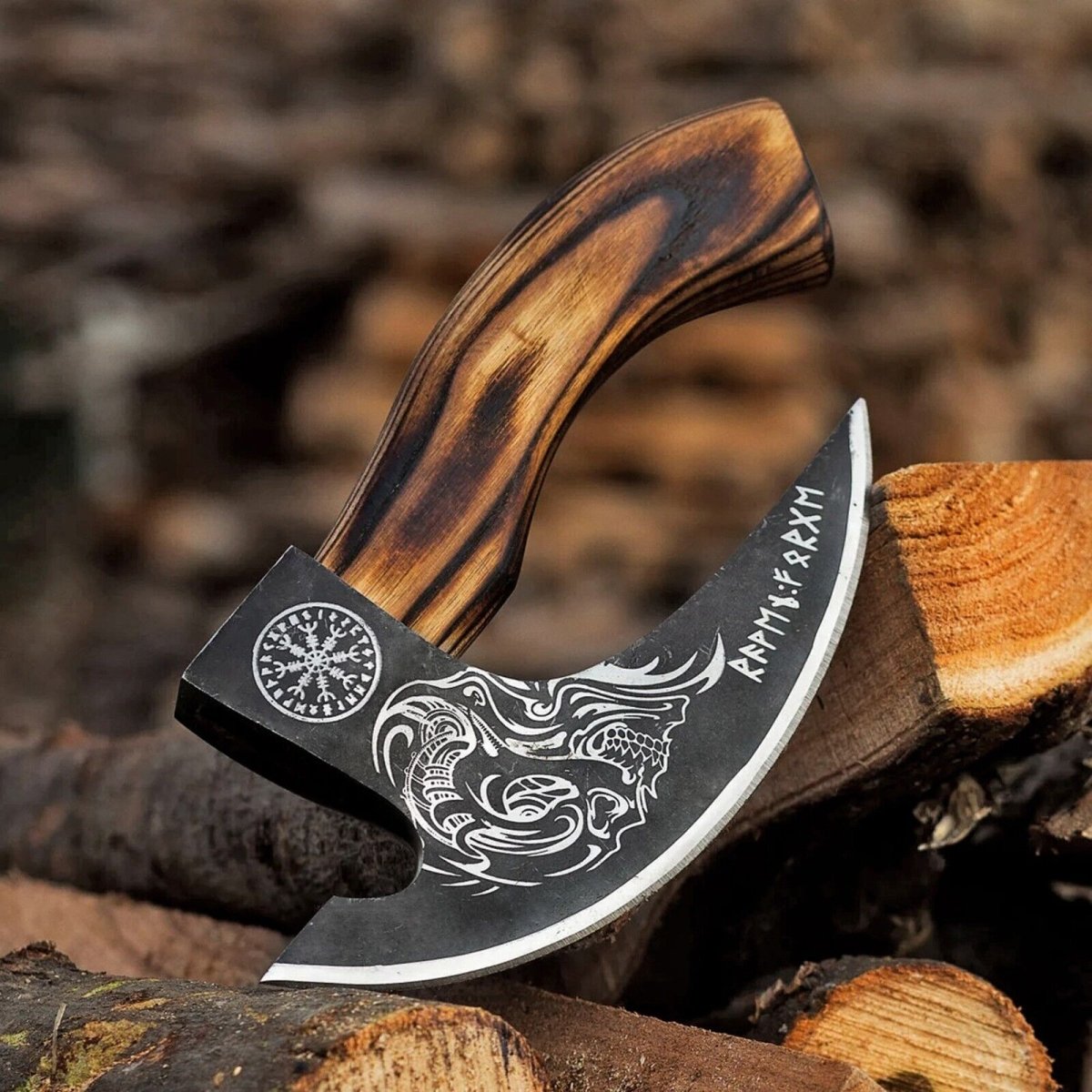 Custom Hand - Engraved Pizza Axe with 8 - Inch J2 Steel Blade and Wooden Handle - The Snag Bin