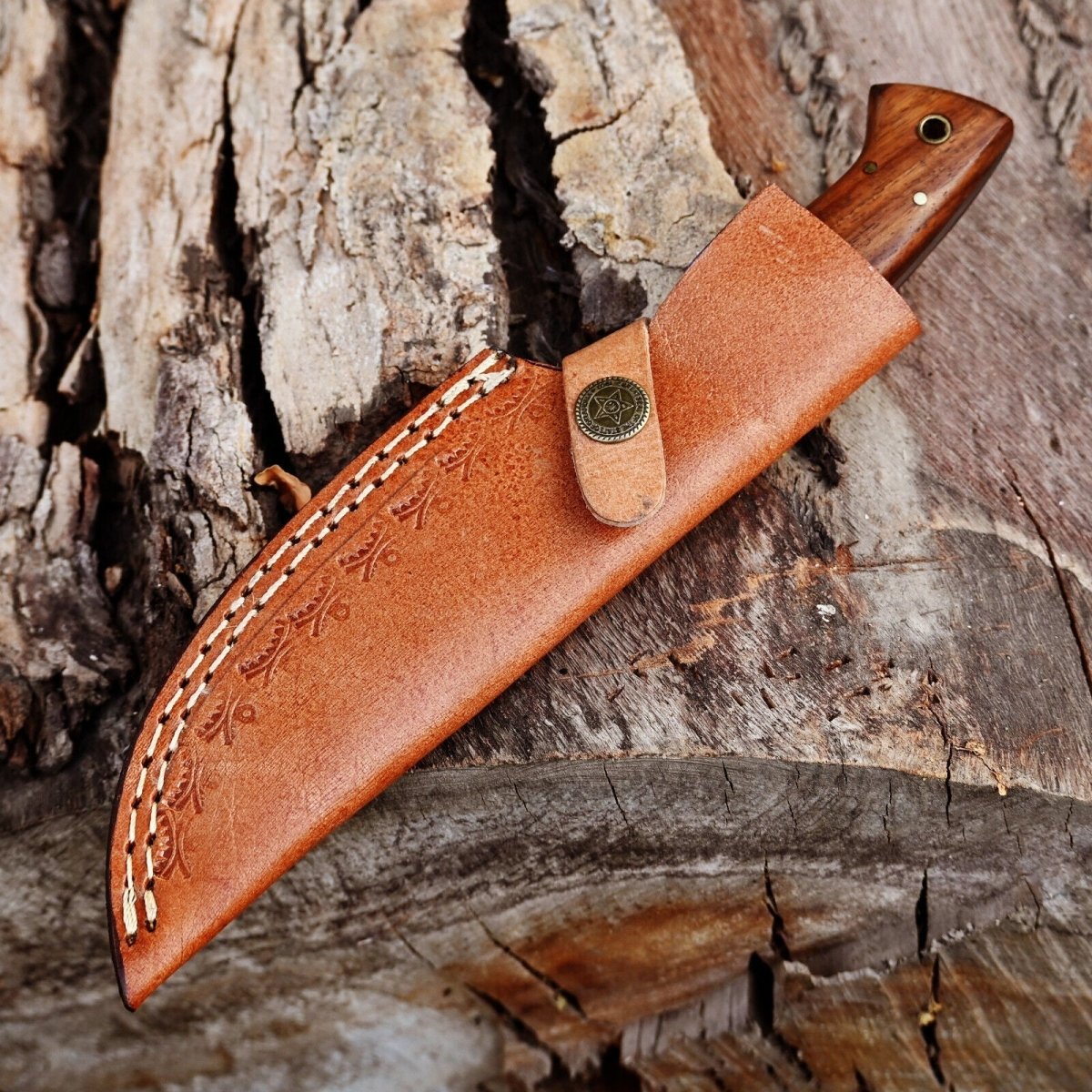 Custom Handmade 5 - Inch Damascus Skinning Knife with Rosewood Handle - The Snag Bin