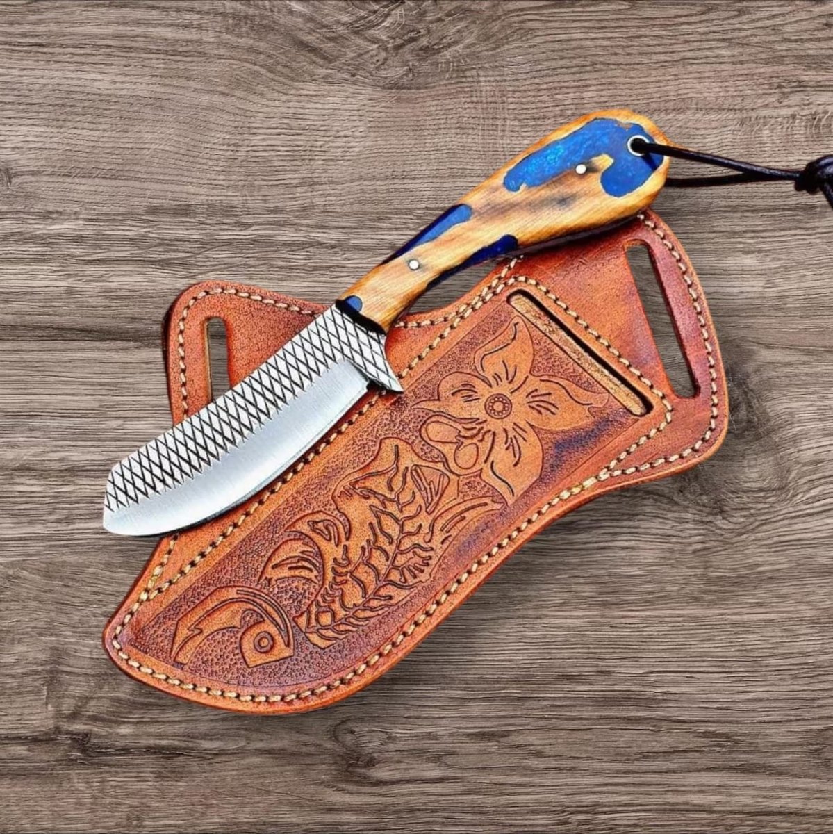 Custom Handmade Belt Knife | Rasp Tool Blade & Olive Wood Handle - The Snag Bin