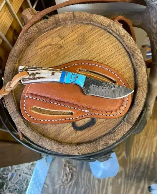 Custom Handmade Cowboy Knife in a Belt with J2 Steel Blade and Stag Horn Handle - The Snag Bin
