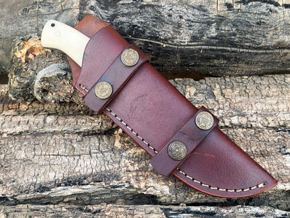Custom Handmade Damascus Bushcraft Knife – Camel Bone Handle - The Snag Bin