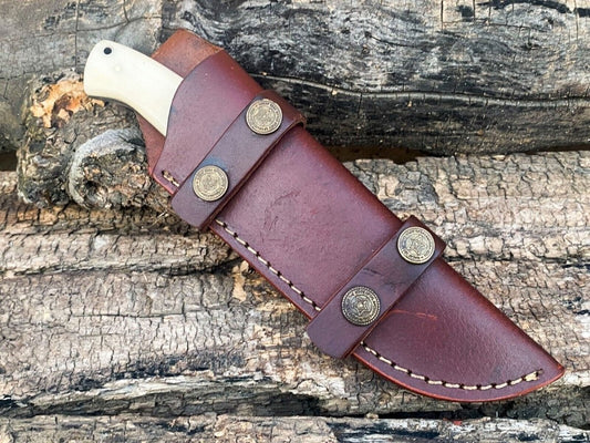 Custom Handmade Damascus Bushcraft Knife – Camel Bone Handle - The Snag Bin