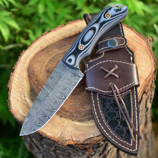 Custom Handmade Damascus Skinning Knife - 4.5” Blade - The Snag Bin
