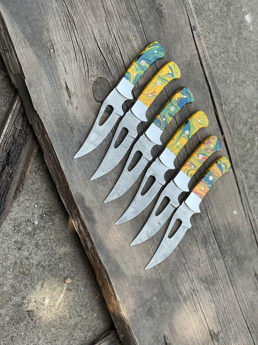 Custom Handmade Damascus Skinning Knife with Resin Handle - The Snag Bin